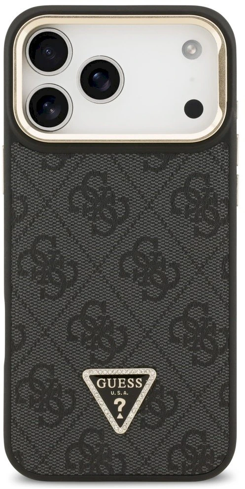 Dėklas Guess 4G PU Triangle Logo & Stand Camera Magsafe Apple iPhone 17 Pro Max juodos spalvos