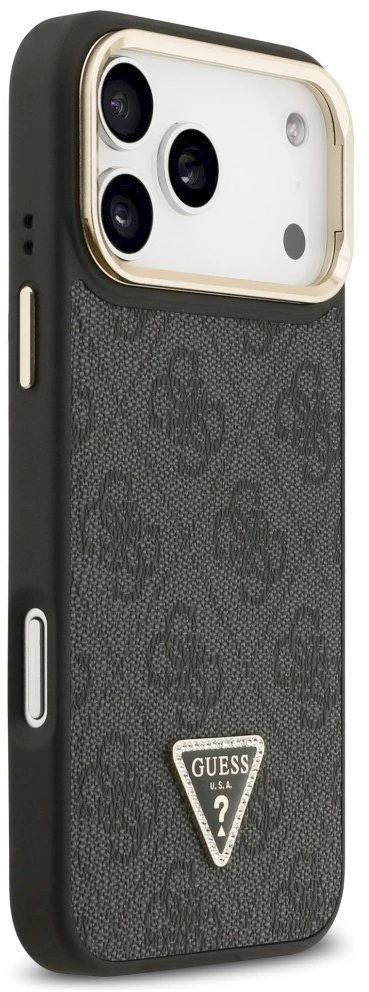 Dėklas Guess 4G PU Triangle Logo & Stand Camera Magsafe Apple iPhone 17 Pro Max juodos spalvos