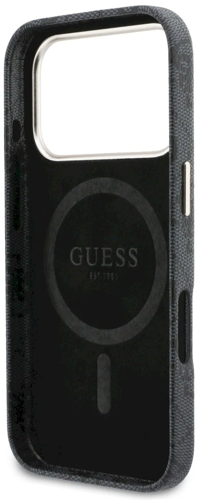 GUESS dėklas, skirtas IPHONE 17 Pro Max, suderinamas su MagSafe GUHMP17X5P4FWMSK (PU FW 4G Script) juodas