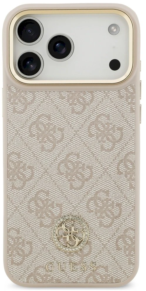 Original dėklas GUESS 4G Strass Logo & Big Strap Metal Mygtukai MagSafe skirtas Apple iPhone 17 Pro Max pink