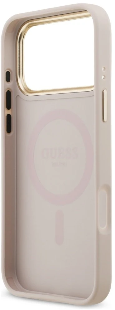 Original dėklas GUESS 4G Strass Logo & Big Strap Metal Mygtukai MagSafe skirtas Apple iPhone 17 Pro Max pink