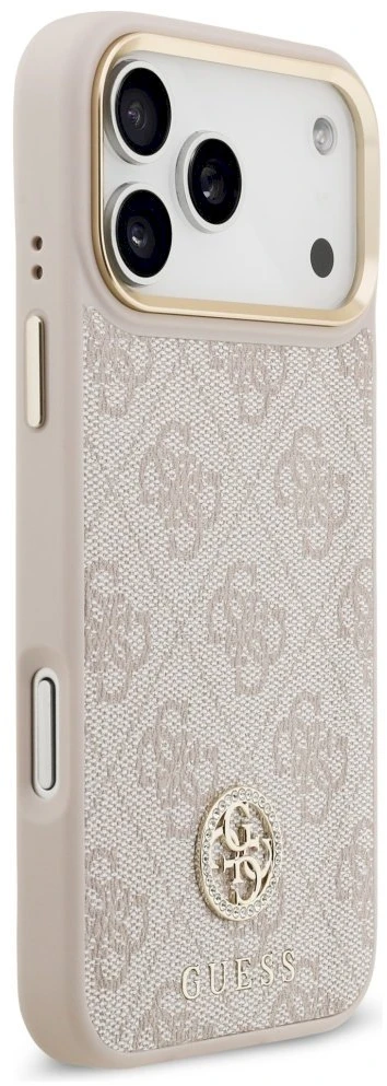 Original dėklas GUESS 4G Strass Logo & Big Strap Metal Mygtukai MagSafe skirtas Apple iPhone 17 Pro Max pink
