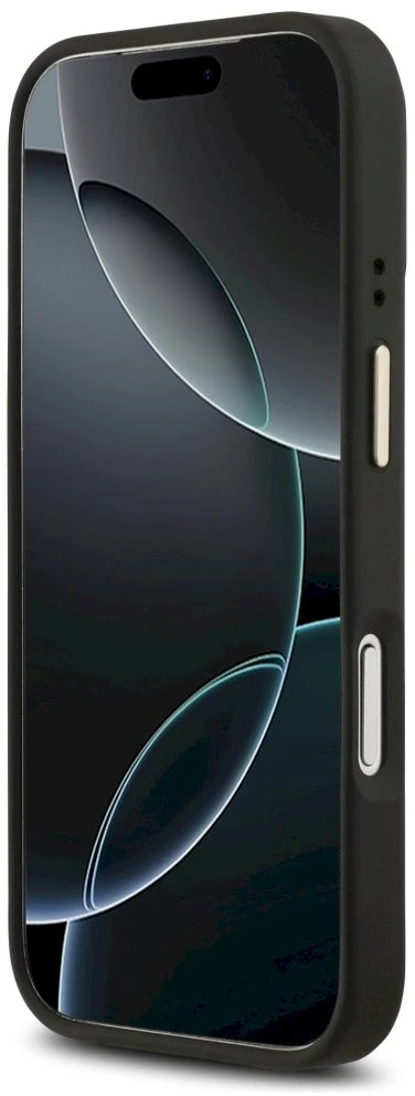 GUESS dėklas, skirtas IPHONE 17 Pro, suderinamas su MagSafe GUHMP17LPG4SEMCK (PU su 4G juostele), juodas