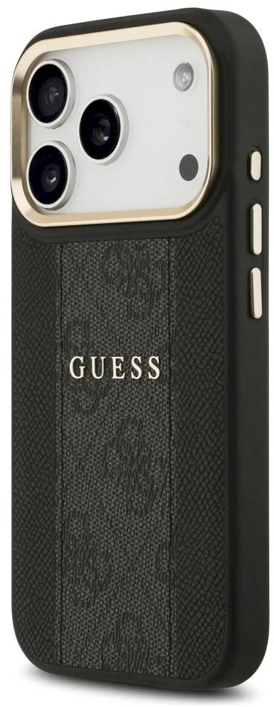 GUESS dėklas, skirtas IPHONE 17 Pro, suderinamas su MagSafe GUHMP17LPG4SEMCK (PU su 4G juostele), juodas