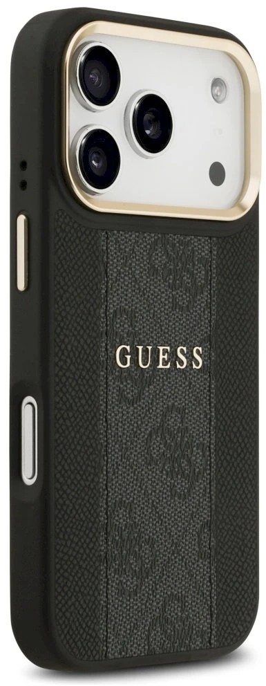 GUESS dėklas, skirtas IPHONE 17 Pro, suderinamas su MagSafe GUHMP17LPG4SEMCK (PU su 4G juostele), juodas