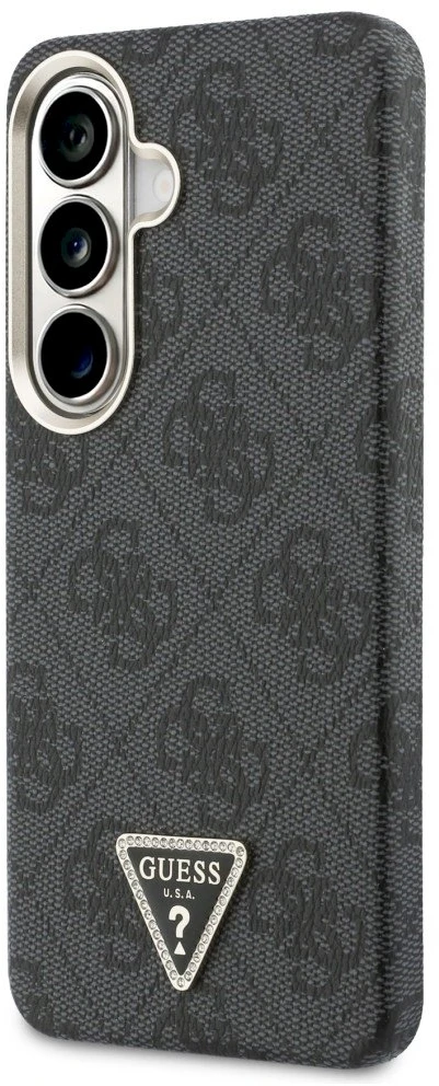 Guess PU Leather 4G Strass Triangle Logo Gold Frame Magnetic dėklas skirtas Samsung Galaxy S26 juodos spalvos