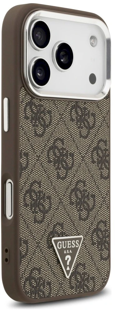 GUESS dėklas, skirtas IPHONE 17 Pro, suderinamas su MagSafe GUHMP17LP4TSRCMW (PU 4G su trikampio logotipu SL), ruda