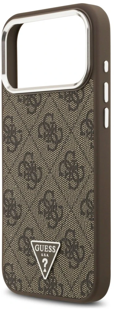 GUESS dėklas, skirtas IPHONE 17 Pro Max, suderinamas su MagSafe GUHMP17XP4TSRCMW (PU 4G su trikampio logotipu SL), ruda