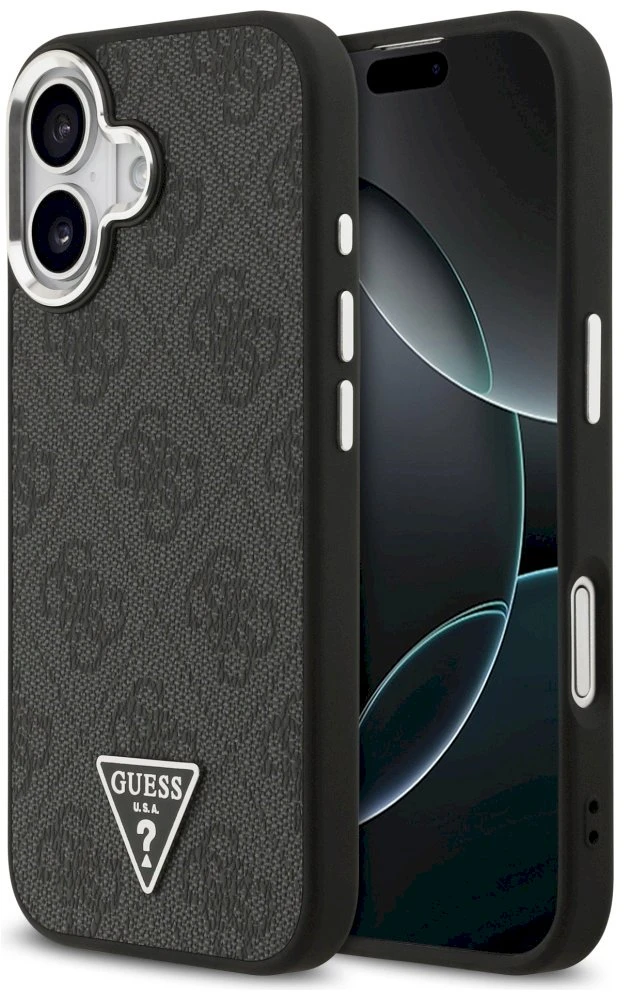 GUESS dėklas, skirtas IPHONE 17, suderinamas su MagSafe GUHMP17SP4TSRCMK (PU 4G su trikampio logotipu SL), juodas