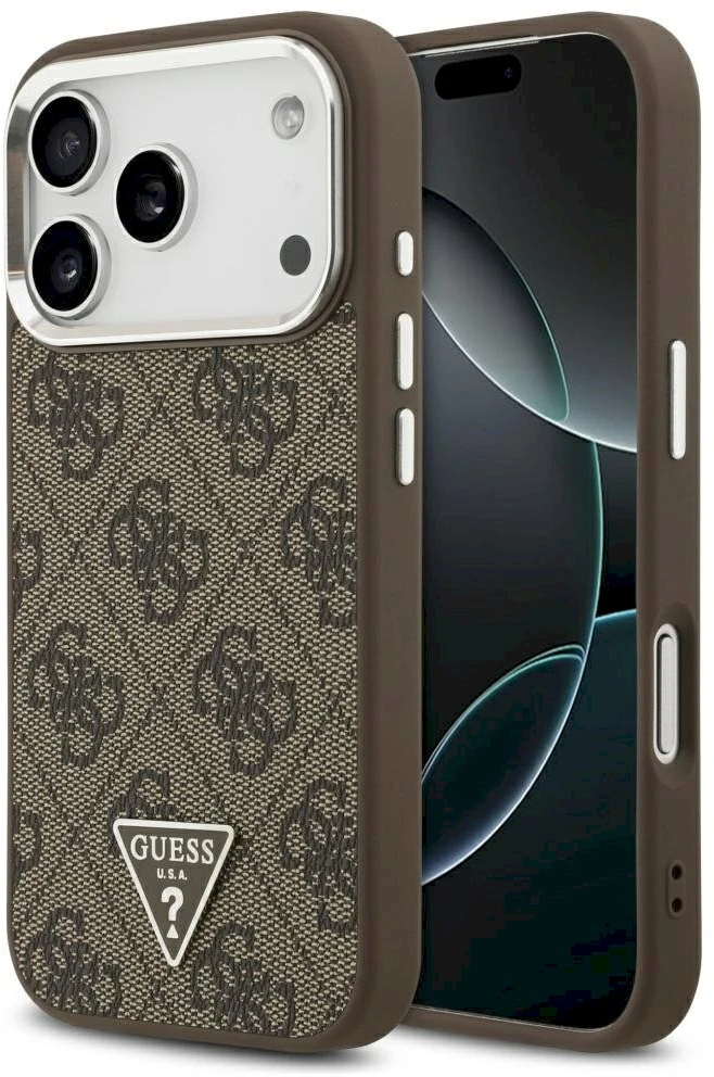 GUESS dėklas, skirtas IPHONE 17 Pro, suderinamas su MagSafe GUHMP17LP4TSRCMW (PU 4G su trikampio logotipu SL), ruda