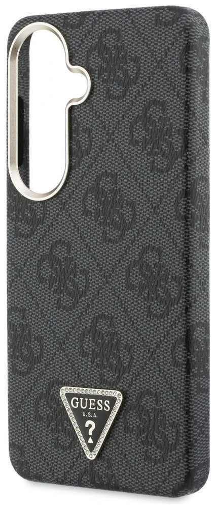 Guess PU Leather 4G Strass Triangle Logo Gold Frame Magnetic dėklas skirtas Samsung Galaxy S26 juodos spalvos
