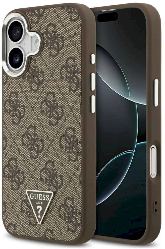 GUESS dėklas, skirtas IPHONE 17, suderinamas su „MagSafe“ GUHMP17SP4TSRCMW (PU 4G su trikampio logotipu SL), ruda