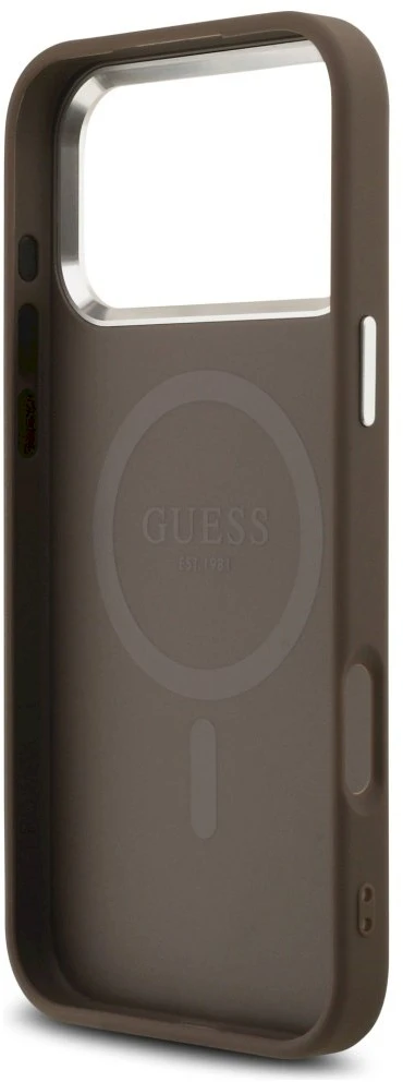 GUESS dėklas, skirtas IPHONE 17 Pro Max, suderinamas su MagSafe GUHMP17XP4TSRCMW (PU 4G su trikampio logotipu SL), ruda