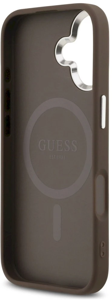 GUESS dėklas, skirtas IPHONE 17, suderinamas su „MagSafe“ GUHMP17SP4TSRCMW (PU 4G su trikampio logotipu SL), ruda