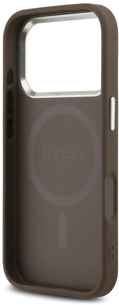 GUESS dėklas, skirtas IPHONE 17 Pro, suderinamas su MagSafe GUHMP17LP4TSRCMW (PU 4G su trikampio logotipu SL), ruda