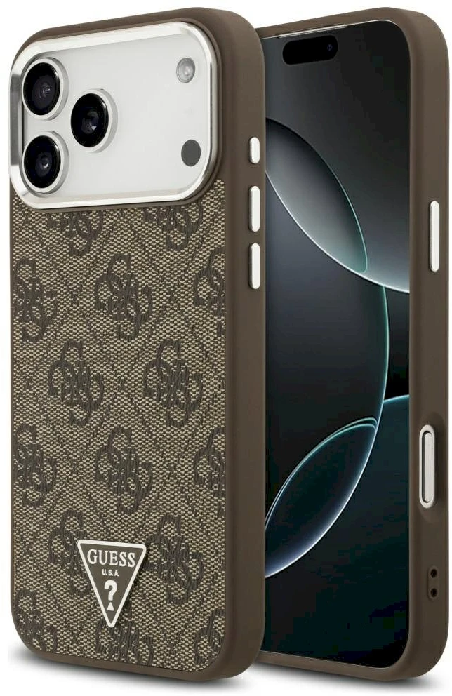 GUESS dėklas, skirtas IPHONE 17 Pro Max, suderinamas su MagSafe GUHMP17XP4TSRCMW (PU 4G su trikampio logotipu SL), ruda