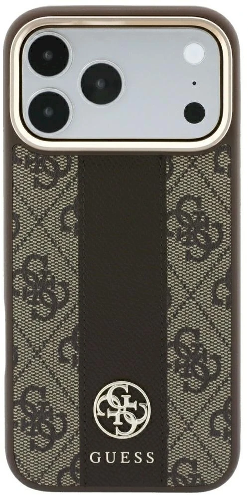 Dėklas Guess Case for IPHONE 18 Pro/17 Pro compatible with MagSafe (Stripe Round and Classic Logos 4G) ruda