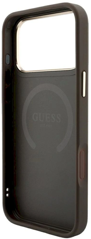 Dėklas Guess Case for IPHONE 18 Pro/17 Pro compatible with MagSafe (Stripe Round and Classic Logos 4G) ruda