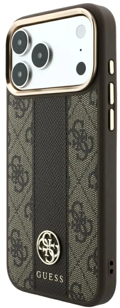 Dėklas Guess Case for IPHONE 18 Pro/17 Pro compatible with MagSafe (Stripe Round and Classic Logos 4G) ruda