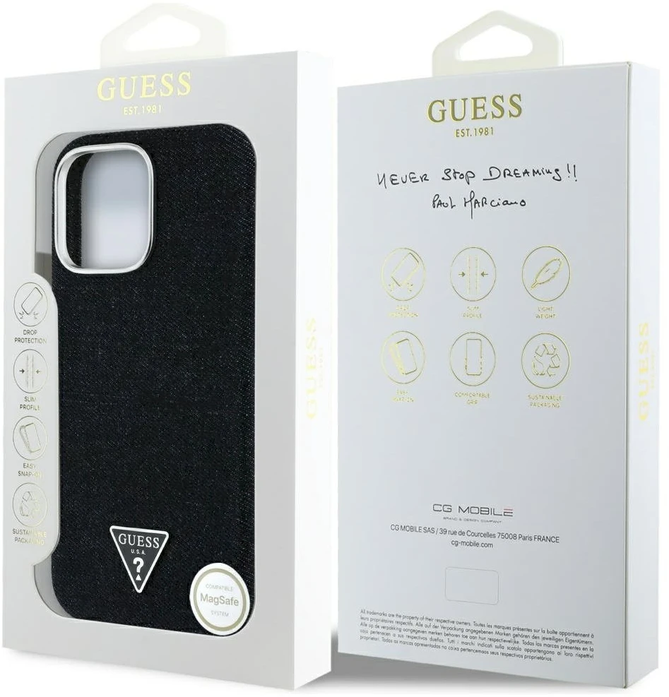 Dėklas Guess Denim Triangle Logo MagSafe iPhone 16 Pro Max Case - Juodas