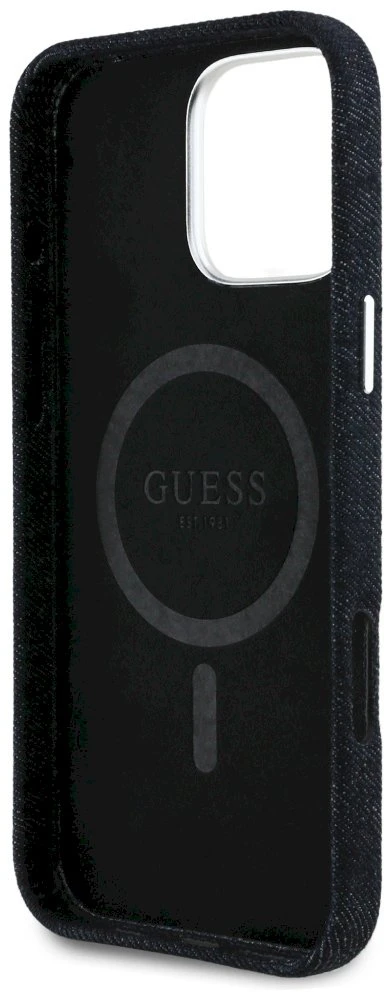 Dėklas Guess Denim Triangle Logo MagSafe iPhone 16 Pro Max Case - Juodas