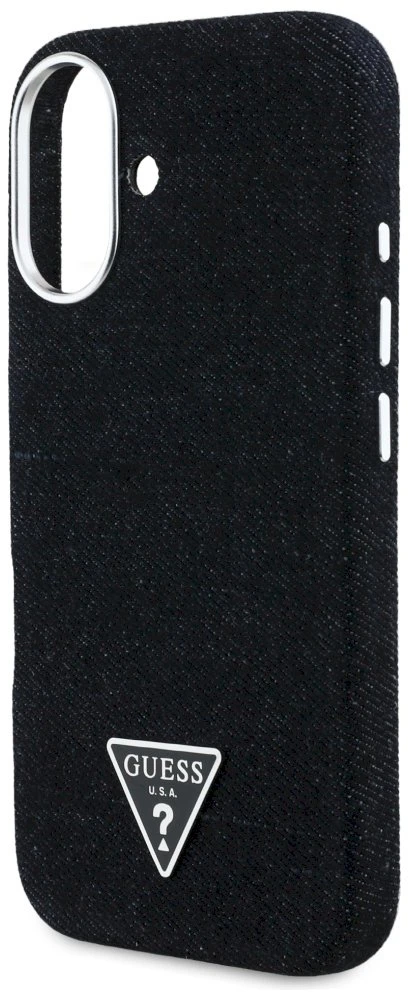 Guess Denim Triangle Logo MagSafe dėklas iPhone 16 - juodas