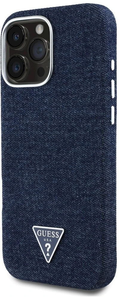 Guess Denim Triangle Logo MagSafe iPhone 16 Pro Max Dėklas - Mėlyna