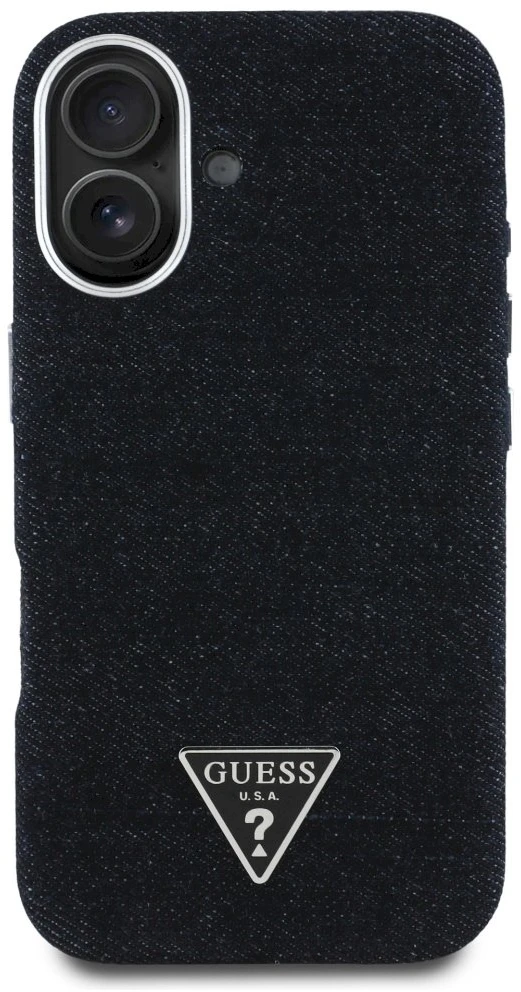 Guess Denim Triangle Logo MagSafe dėklas iPhone 16 - juodas