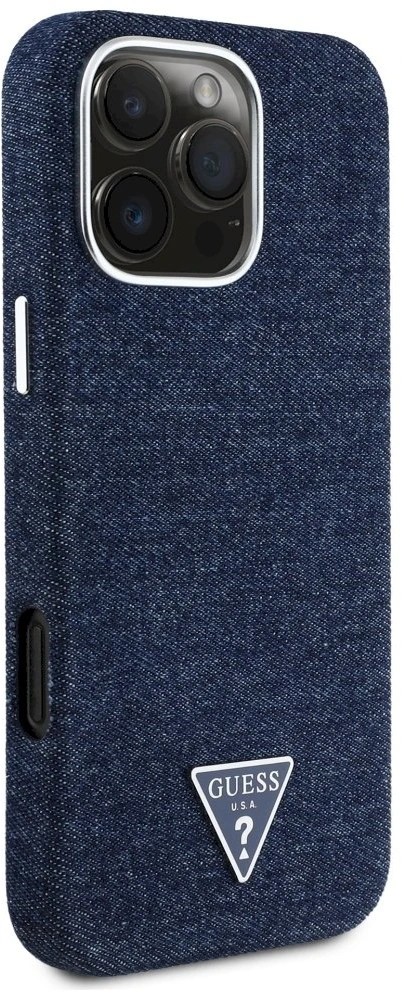 Guess Denim Triangle Logo MagSafe iPhone 16 Pro Max Dėklas - Mėlyna