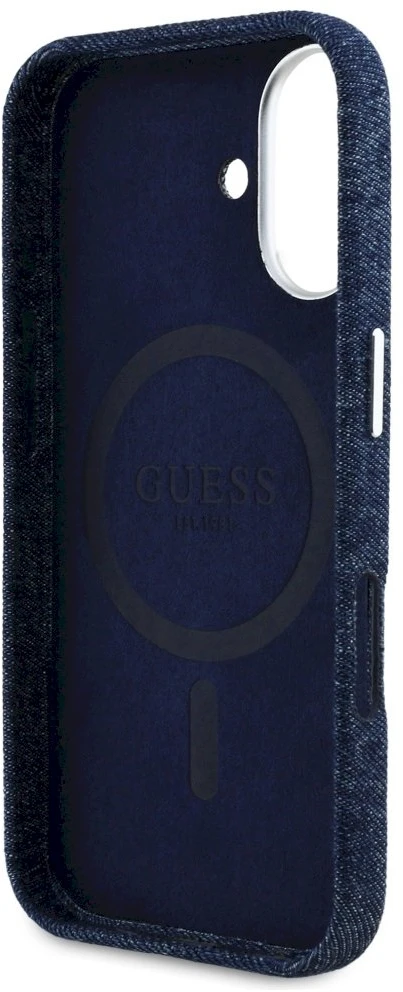 Guess Denim Triangle Logo MagSafe iPhone 16 Dėklas - Mėlyna