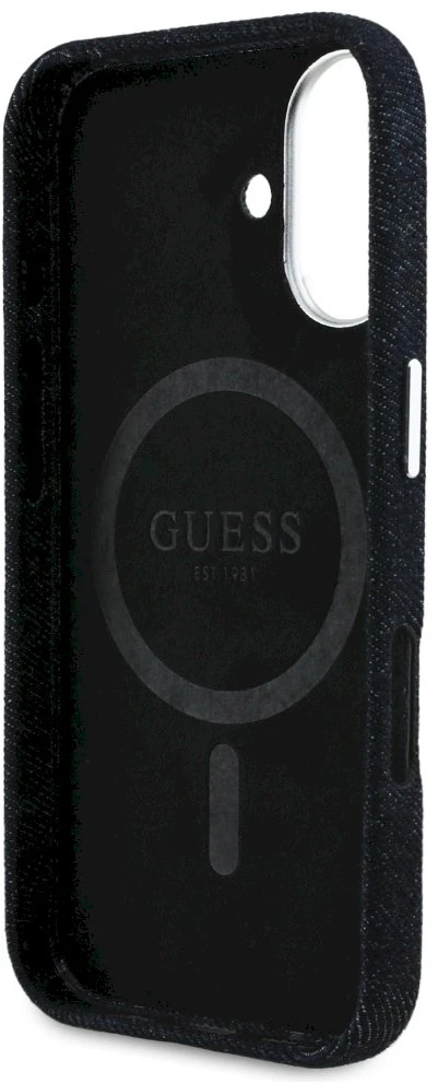 Guess Denim Triangle Logo MagSafe dėklas iPhone 16 - juodas