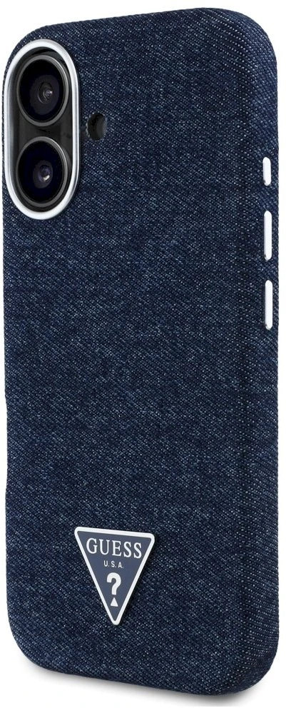 Guess Denim Triangle Logo MagSafe iPhone 16 Dėklas - Mėlyna