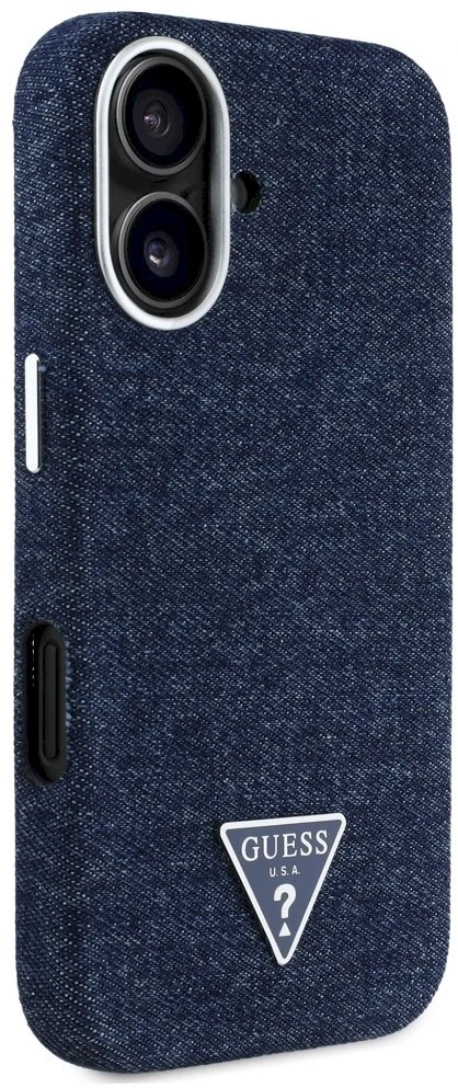 Guess Denim Triangle Logo MagSafe iPhone 16 Dėklas - Mėlyna