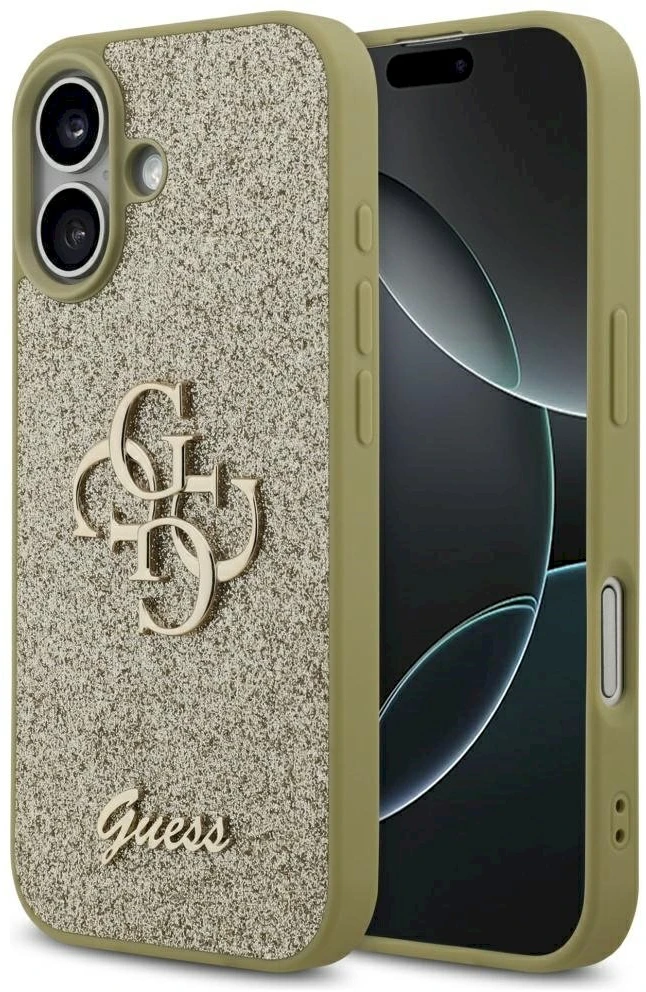 Dėklas Guess Fixed Glitter Big 4G skirtas Apple iPhone 17 aukso spalvos