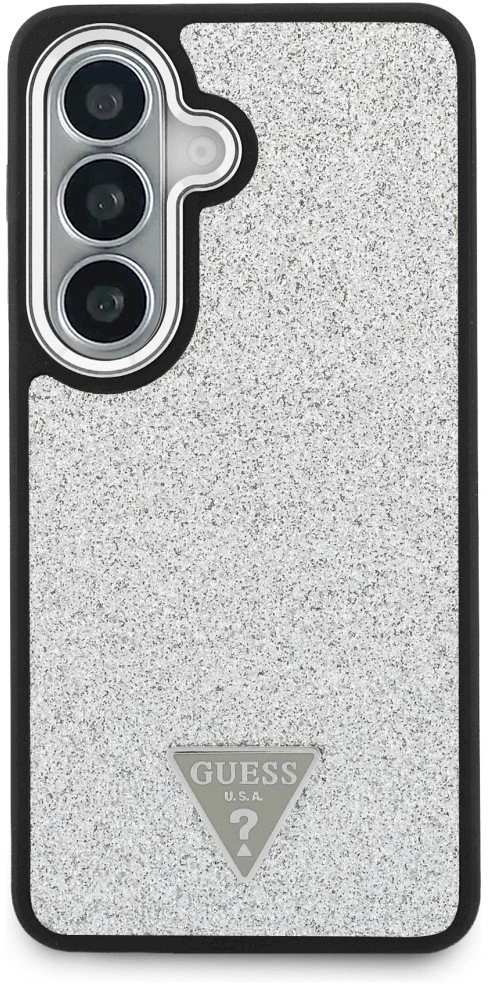Dėklas Guess Fixed Glitter Triangle MagSafe Samsung Galaxy S26 sidabrinis