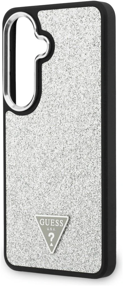 Dėklas Guess Fixed Glitter Triangle MagSafe Samsung Galaxy S26 sidabrinis