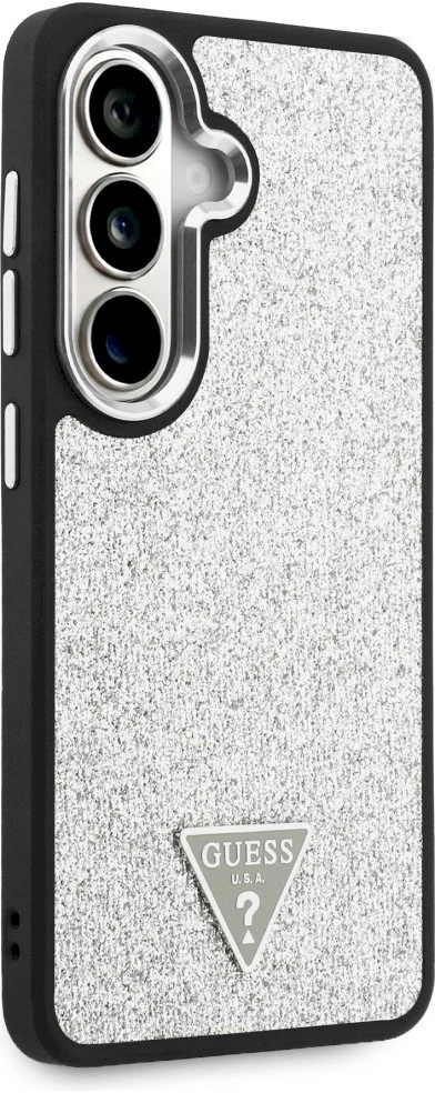 Dėklas Guess Fixed Glitter Triangle MagSafe Samsung Galaxy S26 sidabrinis