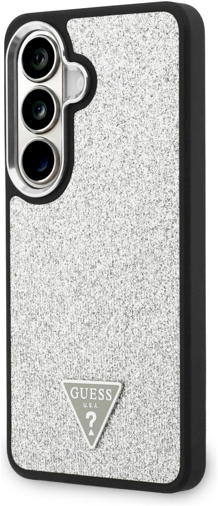 Dėklas Guess Fixed Glitter Triangle MagSafe Samsung Galaxy S26 sidabrinis