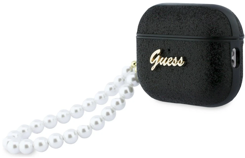 „Guess“ blizgantis perlų dirželio dėklas, skirtas „AirPods Pro 3“ ausinėms - Juodas
