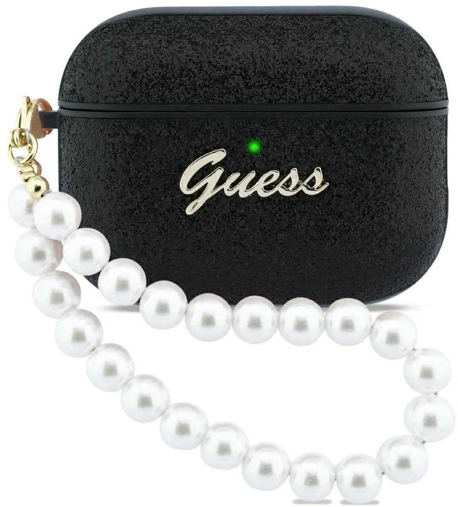 „Guess“ blizgantis perlų dirželio dėklas, skirtas „AirPods Pro 3“ ausinėms - Juodas