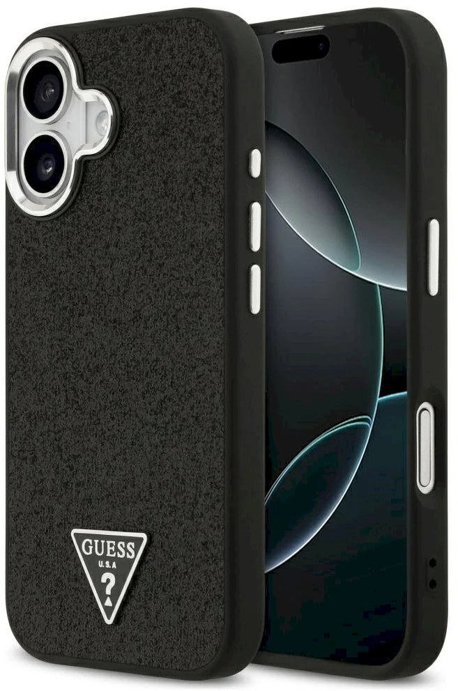 „Guess“ blizgantis trikampio formos logotipo „MagSafe“ dėklas, skirtas „iPhone 17“ – Juodas