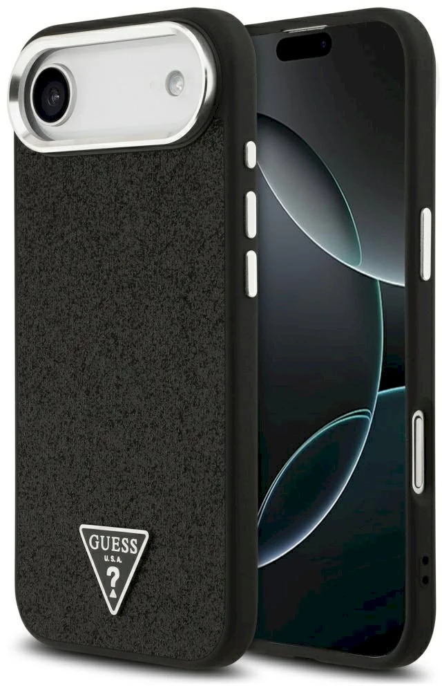 „Guess“ blizgantis trikampio formos logotipo „MagSafe“ dėklas, skirtas „iPhone 17 Air“ – Juodas