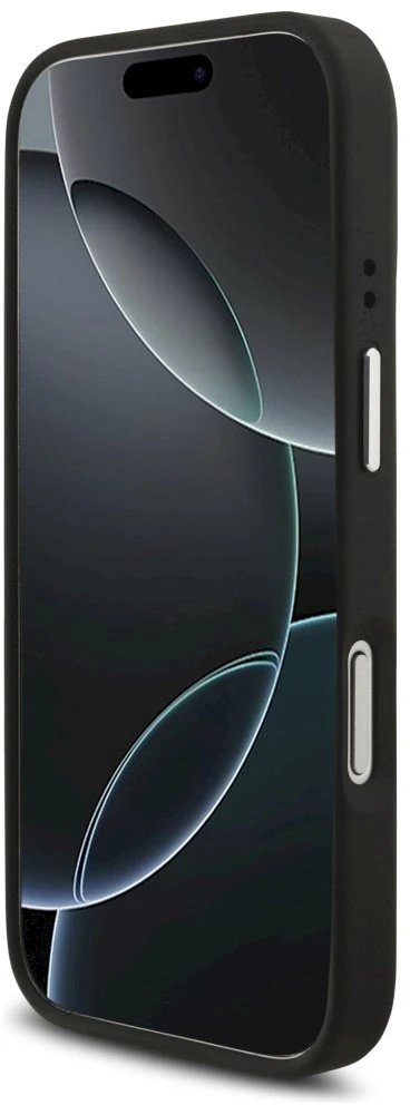 Guess PU Grained 4G Metal Logo dėklas skirtas iPhone 17 Pro juodos spalvos