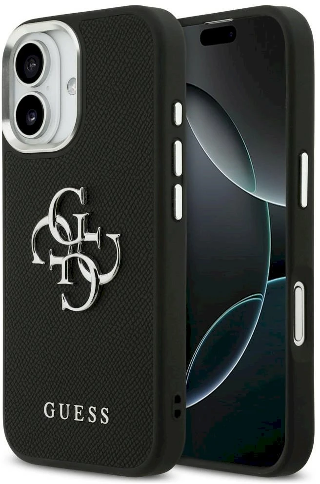 „Guess Grained Big 4G Classic“ logotipo dėklas, skirtas iPhone 17 - juodas