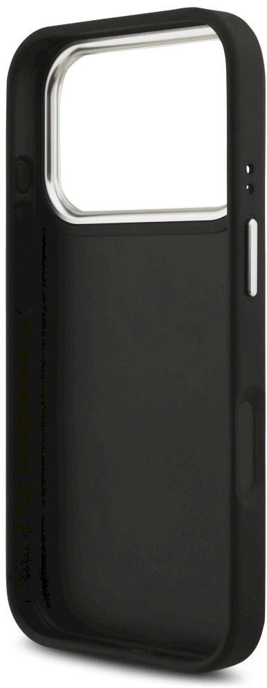 Guess PU Grained 4G Metal Logo dėklas skirtas iPhone 17 Pro juodos spalvos