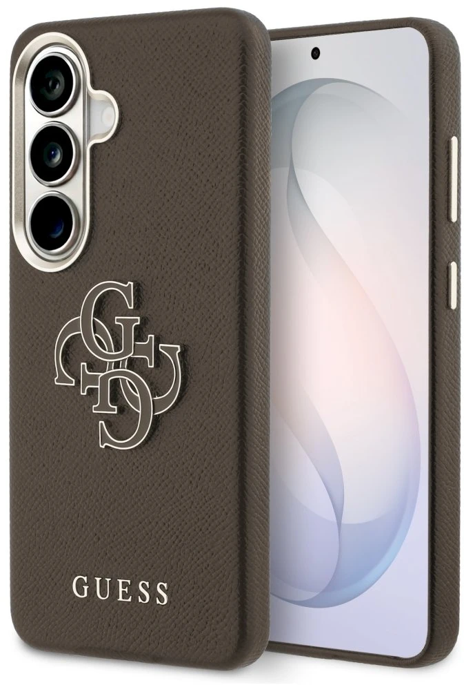 Guess PU 4G Resin Metal Logo dėklas skirtas Samsung Galaxy S26+ Brown