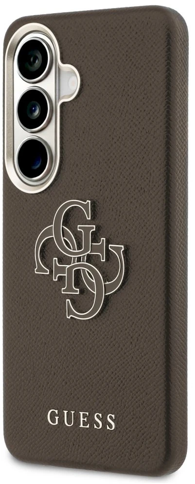 Guess PU 4G Resin Metal Logo dėklas skirtas Samsung Galaxy S26+ Brown