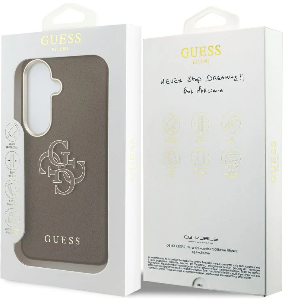 Guess PU 4G Resin Metal Logo dėklas skirtas Samsung Galaxy S26+ Brown