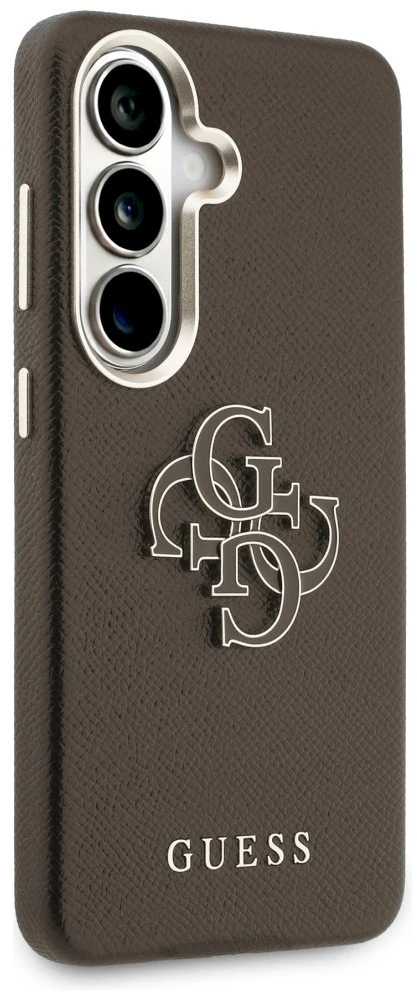 Guess PU 4G Resin Metal Logo dėklas skirtas Samsung Galaxy S26+ Brown