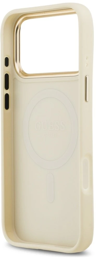 Dėklas Guess Grained Strass Logo MagSafe Apple iPhone 17 Pro Max smėlio spalvos
